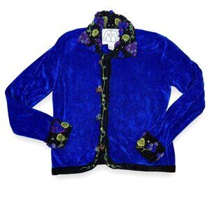Vintage Grapes Vineyard Blue Chenille Sweater Artsy Grandmacore Novelty Small